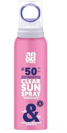 ANDbeauty Clear Sun Spray SPF 50 – transparentes Sonnenpflege-Spray für Gesicht & Körper – unsichtbarer Sonnenschutz, ultraleicht & nicht fettend – kein Einreiben nötig, 100ml, vegan & clean