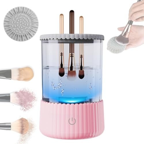 SENLINLIN Nettoyeur de pinceaux de maquillage électrique, 3 en 1 multifonction avec nettoyage, séchage et désinfection, brosse de maquillage automatique USB portable, cadeau de beauté pour femme