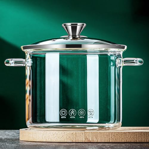 Peakjune Suppentopf aus Glas,Glas Suppentopf mit doppeltem Griff und Deckel,Transparente Hochtemperaturbeständige Kochtopf,Kochtopf aus transparentem Glas,Mit Wärmeleitplatte,für Nudeln,Suppe