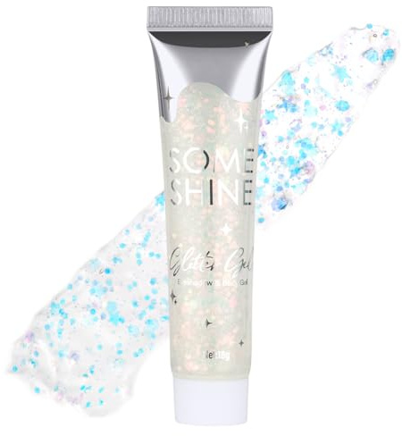 AYBUY Body Glitter Gel, Festival Glitzer Gesicht 18 g, Sequins Chunky Glitter Liquid Gel, Meerjungfrau Pailletten Funkelnde für Gesicht Haare Lippen Nägel Make Up Kosmetik Festival (Weiß)