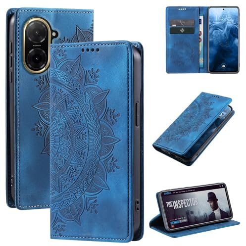 LBH Handyhülle für Xiaomi Redmi A5 Mandala Klapphülle RFID Schutz Kartenfächer Geldfach Design Cover Case Flipcase Blau