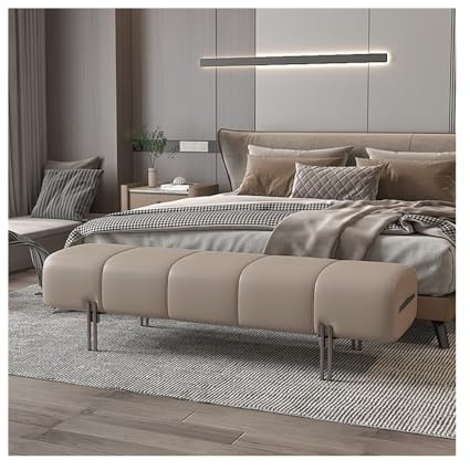 Xilin-872 Bettbank Bett-Endhocker, Schlafzimmer-Bett-Vorderhocker, Bettcouch, Leder, minimalistisch, Garderoben-Sofa-Hocker, Softpack-Schuh, Lange Bank Sitzbank(Khaki)