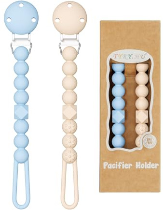 TYRY.HU Schnullerkette Silikon Junge und Mädchen Einteilig Dummy Clips Schnuller Ketten Halter Beißring für Babydusche Geschenk für Neugeboren 2 Stücke