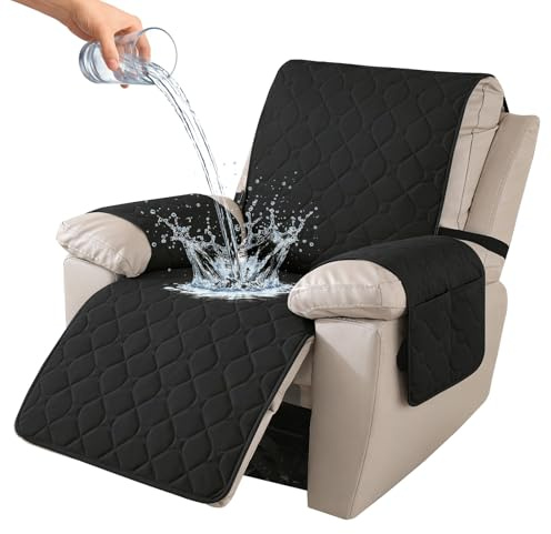 Ystyle Sesselschoner für Fernsehsessel, 1 Sitzer, Schwarz | Sesselschoner Mit Taschen Armlehne, Rutschfest Sesselauflage Relaxsessel Anti-Rutsch Waschmaschinenfest