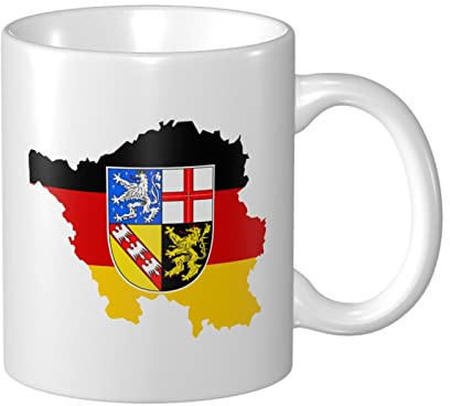 Becher Tasse Flaggenkarte Des Saarlandes Porzellantasse Liebhaber Bedruckt Keramik Tasse, Für Kaffee, Tee, Trekking, 330ml
