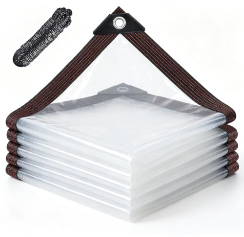 Lonas transparentes resistentes e impermeables de 4 x 6 pies con ojales | Lona de plástico para gallineros, cubrir leña, patio y porche