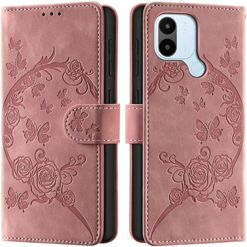 CaseGla Handyhülle für Xiaomi Redmi A1 / A2 Hülle, Rosa | RFID Schutz Kartenfach Standfunktion Prägung Schutzhülle Flip Case Magnet Stoßfeste Klapphülle