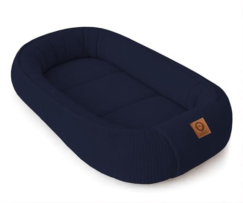 Babynestchen Neugeborene – Babynest aus Waffelpique Baumwolle – Nestchen Baby für Babybett & Kinderbett – Babykokon Tragbar – OEKO-TEX zertifiziert – Zubehör Babybett - Navy Waffelpique