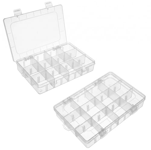YPLANGENT 2 Stück Sortierboxen 12 Gitter Plastik Sortierkasten 19.5×13.2×3.6cm Sortimentskasten mit Verstellbaren TrennwäNden für Kleinteile Perlen Ringe Ohrringe KnöPfe Schrauben
