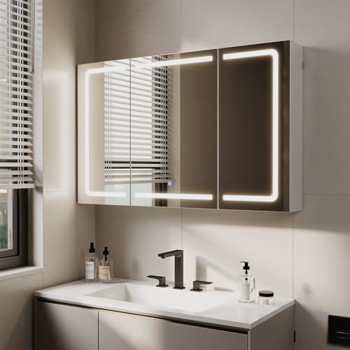TRIUMPHKEY Spiegelschrank Bad mit Beleuchtung, 120x75cm, 3-teilig