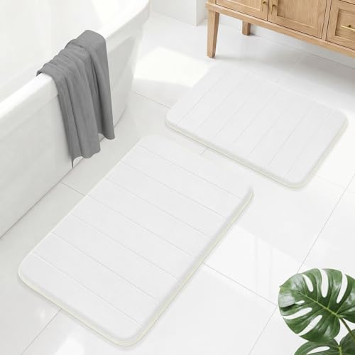 wiipara Badezimmerteppich Set 2 Teilig, Memory-Schaum Badteppich, Weiß | Dicker Memoryschaum, Rutschfeste Badvorleger, Saugfähig, Waschbar, Schnelltrocknend für Bad, Modern Badematte