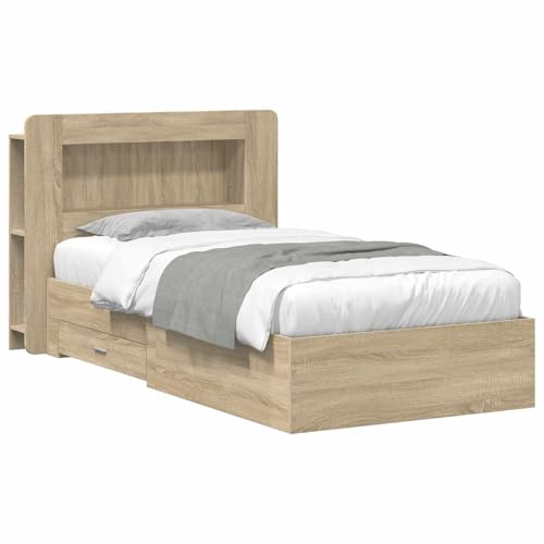 vidaXL Bettgestell mit Stauraum mit Kopfteil Sonoma-Eiche 100 x 200 cm, Moderner Bettgestell, praktischer Stauraum, schickes Schlafzimmer-Upgrade, Holz, platzsparende Lösung