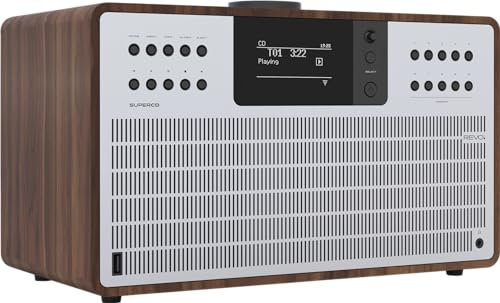 REVO SuperCD Internet-/DAB+ Digitalradio mit CD Player (40 Watt, Stereo Sound / DAB/UKW, Spotify, WLAN, Aux In, inkl. Netzteil) walnuß-Silber