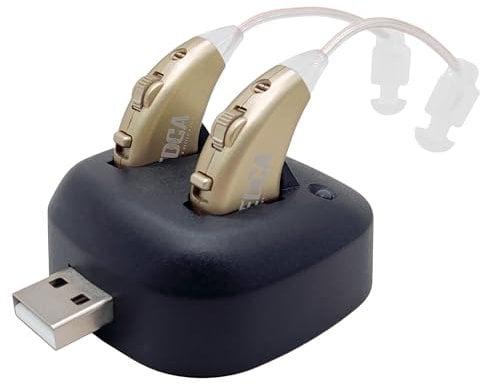 Amplificateurs auditifs numériques - Paire d'amplificateurs de son personnels BTE rechargeables avec station d'accueil USB - Amplification du son derrière l'oreille Gold Premium - par NewEar