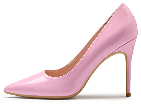 GENSHUO Scarpe col Tacco Alto da Donna con Punta Chiusa, Sexy Tacchi a Spillo a Punta 10 cm, Scarpe con Tacco da Ballo per Feste, Rosa, 41 EU