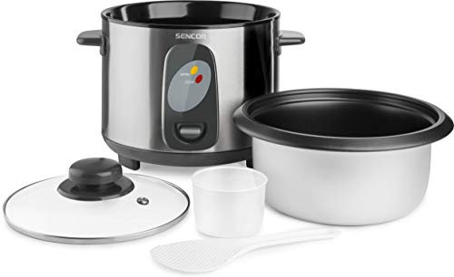 SENCOR SRM 1000SS Cuociriso (400 Watt, Cuoci riso con inserto vaporiera, cucchiaio da riso, misurino, volume 1 l, per la preparazione di riso di ogni tipo, incluso riso per sushi), grigio
