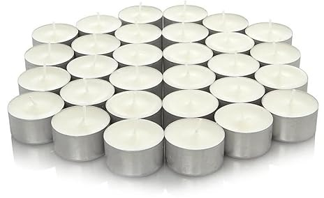 We Can Source It Ltd - White Tea Light Candles with Cup Holder - Safe 8 Hours Burn Smokeless Wax Tea Lights, Europe Made - Unscented Candles Hospitality for Christmas, Wedding, Events - Pack of 200