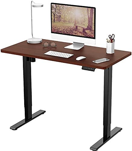 FLEXISPOT E1 Plus ONE PIECE Electric Standing Desk Height Adjustable Sit Stand Desk with Memory Smart Panel(120 * 60cm, Black Frame+Mahogany Desktop)