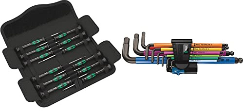 Wera 73675 Kraftform Micro Precision Screwdriver Set, 12 Pieces & 950 SPKL/9 SM HF Multicolour L-Key Set Metric BlackLaser with HOL