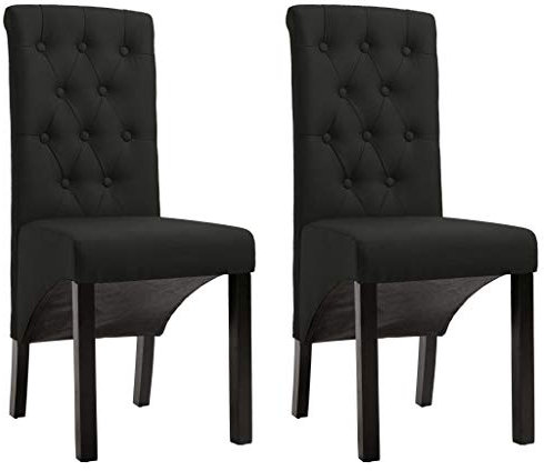 vidaXL 2 x Esszimmerstühle mit Polsterung, Stoffbeine, Massivholz, modernes Design, elegant, gepolsterter Sitz, weicher Schaumstoff, Rückenlehne, Knöpfe, Schwarz, Wohnzimmer