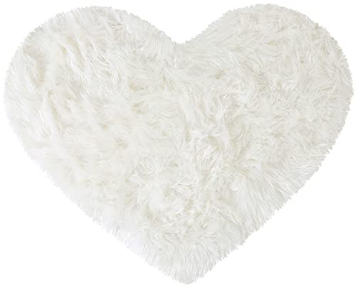 sourcing map Tappeto in finta pelliccia di pecora, a forma di cuore, soffice tappeto Shaggy per divano, soggiorno camera da letto, pavimento in morbido pelo profondo, 70x90 cm, bianco neve