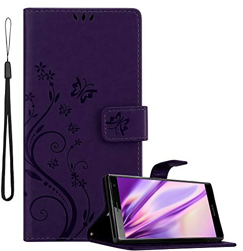 Cadorabo Hülle kompatibel mit Sony Xperia XZ2 Blumen Design aus Premium Kunst Leder Flip Klappbare Stoßfeste Magnetische [Standfunktion] [Kartenfächern] Cover Hülle für Sony Xperia XZ2 Tasche in Lila