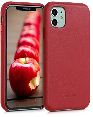 kalibri Case Compatible with Apple iPhone 11 - Case Smooth Genuine Leather Hard Case Anti Slip Cover - Red