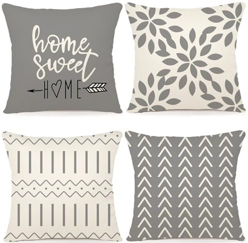 YCOLL Kissenbezug 4er Set Kissenbezüge leinen Kissenhülle Dekokissen für Sofa Gartenbett Couch Kissen 45x45cm