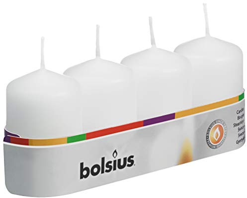 BOLSIUS Pillar Candles (60/40mm), White (Tray of 4), 103612566702