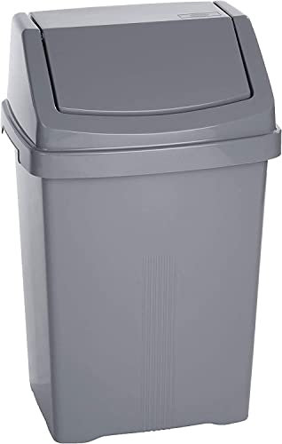 Optimal Products Plastic Swing Bin 50 15 25 8 Litre Home/Office/Kitchen Rubbish Waste Dustbin Trash Swing Lid Bin (Silver, 50l Litre)