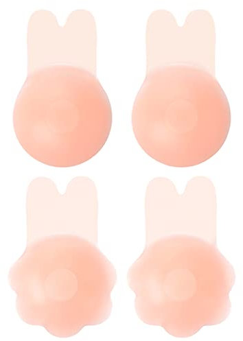 Kiiwah 2 Paires Cache-tétons Soutien Gorge Autoadhésifs Silicone, Cache Tetons Reutilisable sans Bretelles Invisible Push Up Bras pour Femme