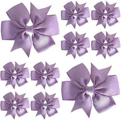10pcs Lilac Hair Bows Clips Slides Grips 3 inch Pinwheel Solid Vibrant Colour Girls Hairbows