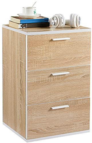 Yaheetech Comodino Camera da Letto Tavolino Moderno con 3 Cassetti Mobiletto da Cameretta Salotto