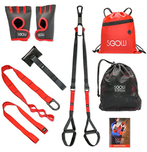 Setgowell - Trx Fitness Da Casa, Cavi Allenamento, Attrezzo Palestra, Kit Completo Multifunzione, Bande Resistenza, Attrezzi Sport Ginnastica, Rosso