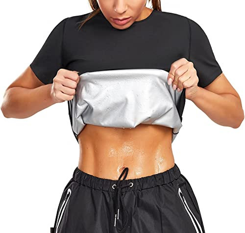 KUMAYES Damen Abnehmen Weste Schweiß Sauna Effekt Tank Top Fitness Shirt Schwitzweste Body Shaper Sport Workout Korsett (M, Schwarz)