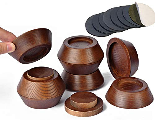 FASONLA Bed Risers, Furniture Risers (Set of 8) Lifts Height 1, 2, 3 or 4, Solid Natural Wood Risers, Non-Slip Recessed Hole to Heavy Bed/Furniture (Walnut Color)