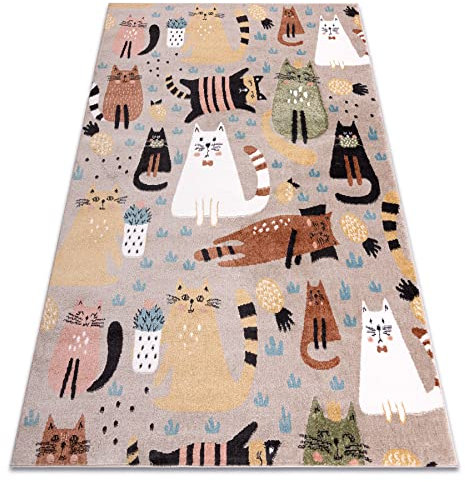 rugsx Teppich Fun Kittens Kinderteppich für Babyzimmer, Spielteppiche, Kinderzimmer, Moderne, Katzen beige 140x190 cm