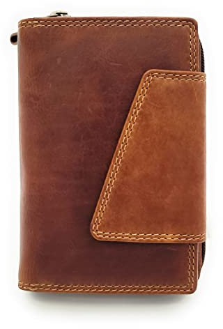 Jockey Club große echt Leder Damen Geldbörse Portemonnaie Geldbeutel mit RFID Schutz (Braun)