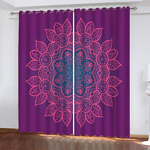 Vorhang Blickdicht mit Ösen Böhmen Mandala Verdunkelungsvorhang 2er Set, Orientalischer Stil Polyester Schallschutz Gardinen für Jungen Mädchen Wohnzimmer Schlafzimmer Vorhänge B 234 X H 137 cm