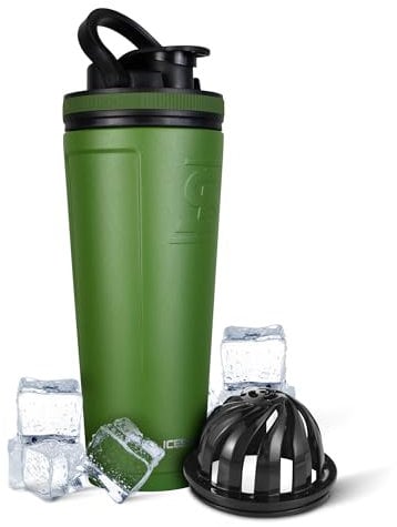 Ice Shaker Insulated Stainless Steel Shaker Bottle | 36oz, Green | Cold for 30+ Hours | Insulated Cup with Twist-on Agitator | Odor-Free Bottle for Protein Shakes, Water, Smoothies, Cocktails