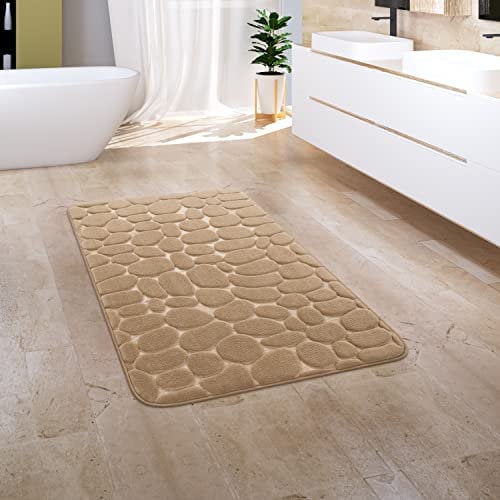 Paco Home Badezimmerteppich Badematte Badteppich Badvorleger Duschvorleger Waschbar Flauschig Memory Foam 3D Effekt, Grösse:65x120 cm, Farbe:Beige 5