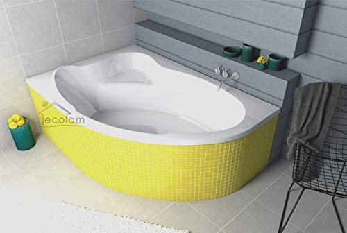 ECOLAM Baignoire d'angle Comfort acrylique blanc 140x100 cm gauche + bonde vidange et trop-plein automatique | pieds + silicone Set complet