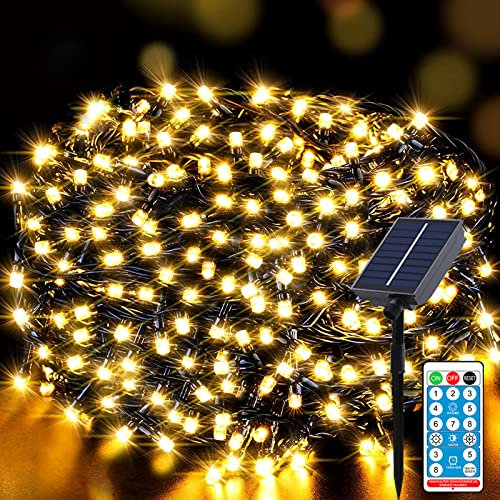 Meision Solar Lichterkette Außen 30m 300LED Lichterkette Weihnachten LED Outdoor Lichterkette mit 8 Modi + Timer + Fernbedienung Solarlichterkette Wetterfest für Garten, Balkon, Party, Warmweiß
