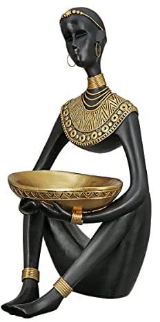 GILDE Deko Figur Skulptur mit Schale - aus Kunstharz - afrikanische Dekoration Safari - Farbe: schwarz Gold - Höhe 32 cm