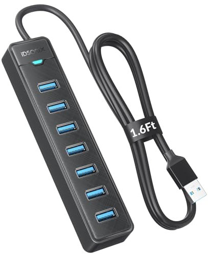 iDsonix USB Hub 3.0, 7 Ports USB Hub [0.5m] USB Verteiler Multiport Adapter USB Splitter 5Gbps Data for PC, Laptop, Flash Drives, Mobile HDD, and More