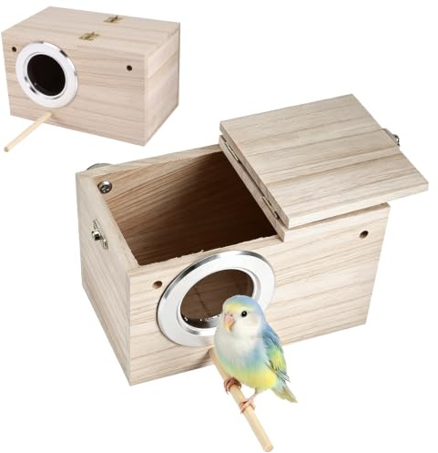 Sittich Nistkasten 12 x 12 x 19,5 cm Natürliche Vogel Zuchtbox Holz Haustier Zuchtbox Käfig Vogelhaus Papageien Paarungsbox mit Ständer Outdoor Garten Dekoration Zubehör,Left Opening