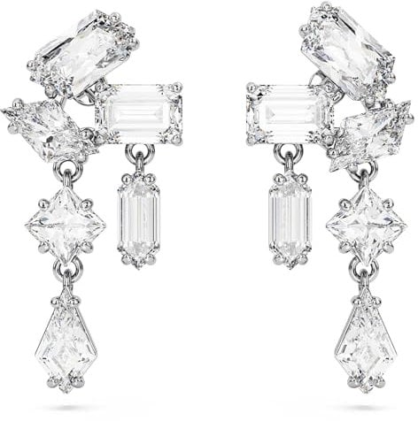 Swarovski Mesmera Ohrhänger, Weiße und Rhodinierte Hängeohrringe mit Strahlenden Swarovski Kristallen