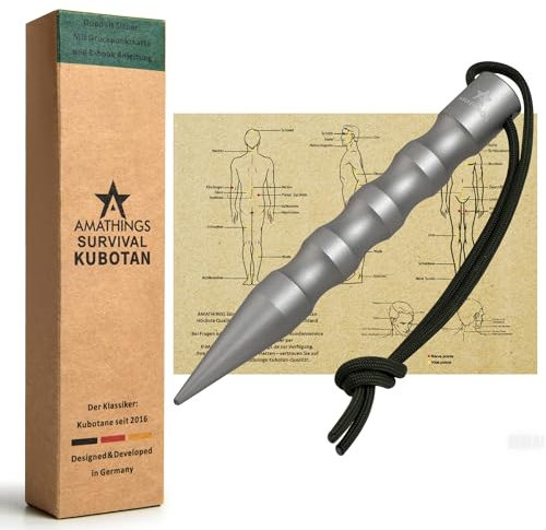 AMATHINGS Survival Kubotan Silber – Druckverstärker mit Handschlaufe – Extra Stark für Notsituationen als Notfallhammer Glasbrecher & Schlüsselanhänger – Effektive Selbstverteidigung