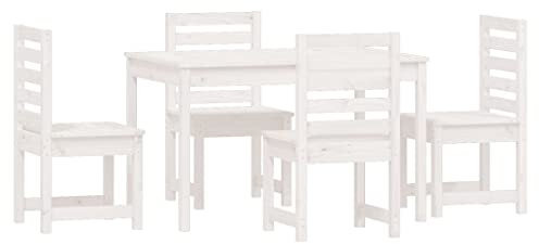 vidaXL Garten Essgruppe 5-TLG., Gartenmöbel Set Tisch 4 Stühle, Sitzgruppe für Garten Balkon Terrasse, Gartengarnitur Gartenset, Weiß Massivholz Kiefer