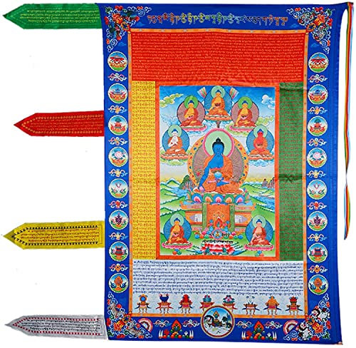 Tibetisch-buddhistisch, Gebetsfahnen/Meditation, Zen-Heimdekoration, Outdoor, hängende goldene Flaggen, tibetische Dekorationen for die Wand, hängende Meditationsdekorationen, handgefertigte Segensorn